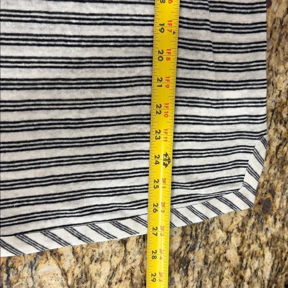 Gerard Darel Linen Striped Top Size 2 Black White 3/4 Sleeve Paris